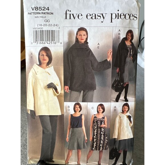 Vogue V8524 Pattern Jacket Top Dress Skirt Pant Size 18 20 22 uncut 2008 - Picture 7 of 9